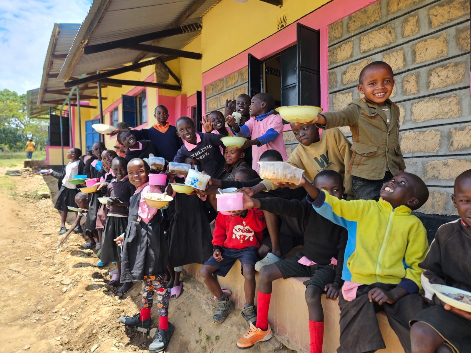 Children eating school meal